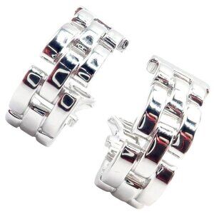 Authentic! Cartier Maillon Panthere 18K White Gold Three Row Link Hoop Earrings